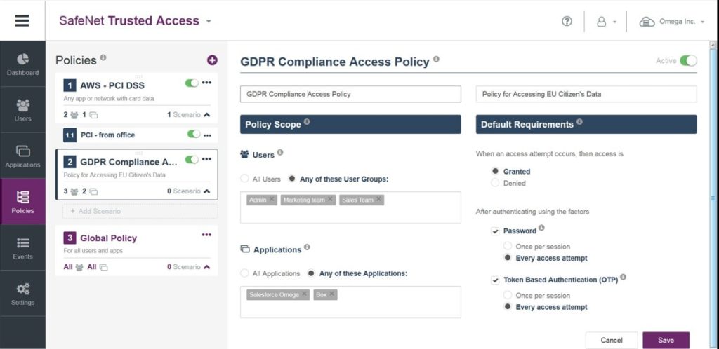 GDPR Policy in Access Management Solution